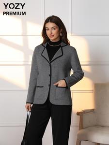 YOZY Women's Herringbone Pattern Button Front Waterfall Collar Cardigan, Casual Long Sleeve Pocket Cardigan, Ladies Knitwear for Fall & Winter