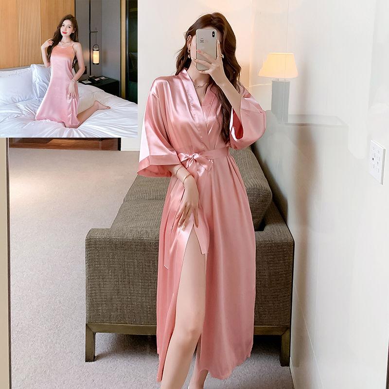 Product Introduction of Spring and Summer Mid-Length Nightgown Pure Sexy Pink Girl Morning Gowns Small Light Luxury High-Grade Pajamas Pink 20