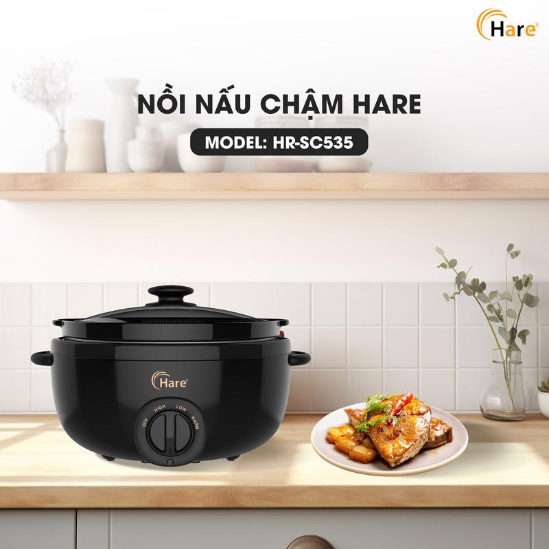 NỒI NẤU CHẬM HARE DUNG TÍCH 3,5 LÍT HR-SC535: Kho cá hầm gà nấu cháo ninh hầm xương... Hàng chính hãng - Bảo hành 12 tháng Nồi Điện Nấu Ăn ko phải Nồi Lẩu Điện Nồi Lẩu