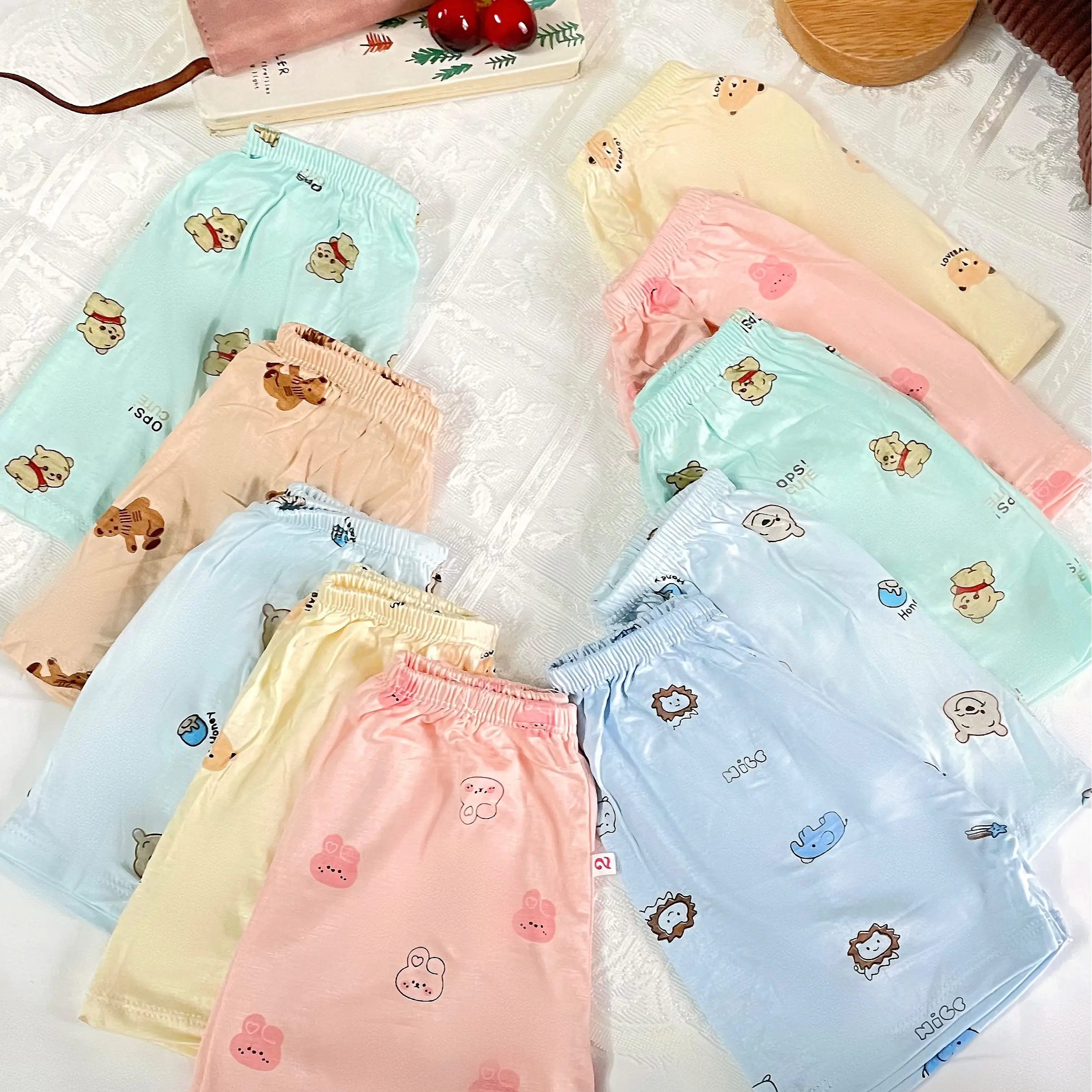 HT03-(combo 5-10) Quần đùi thun lạnh hoạ tiết màu mềm mát cho bé sơ sinh trai, gái (3-9kg)