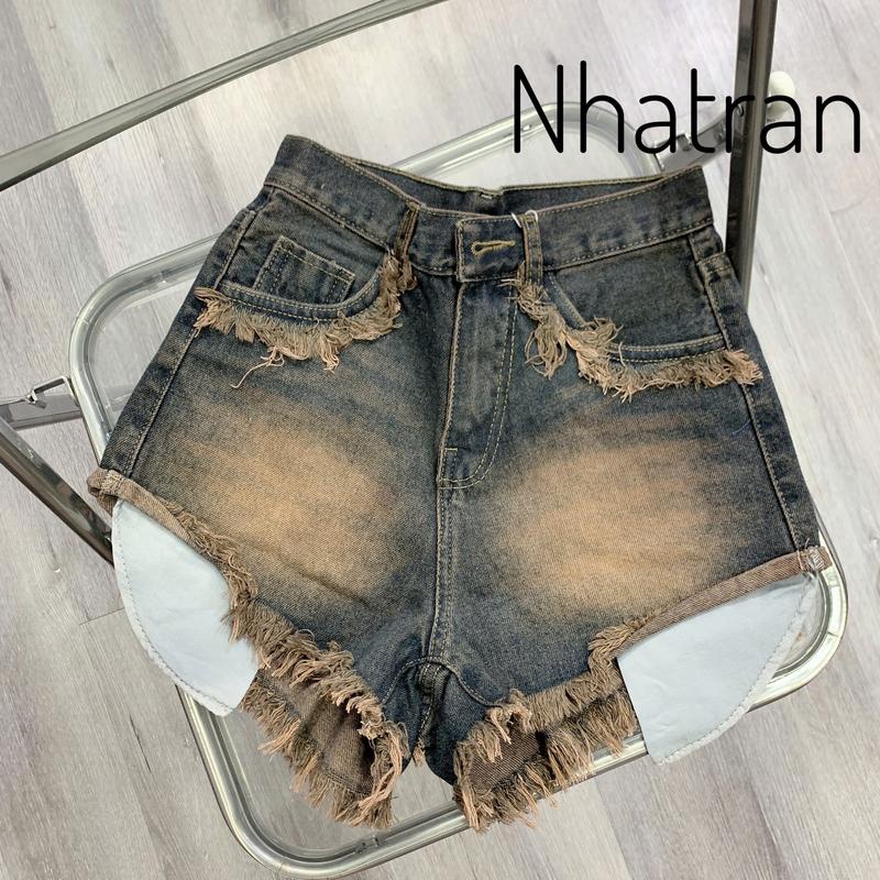 Quần short jean nữ lưng cao lộ túi màu bụi chất Denim Pants Women MS024