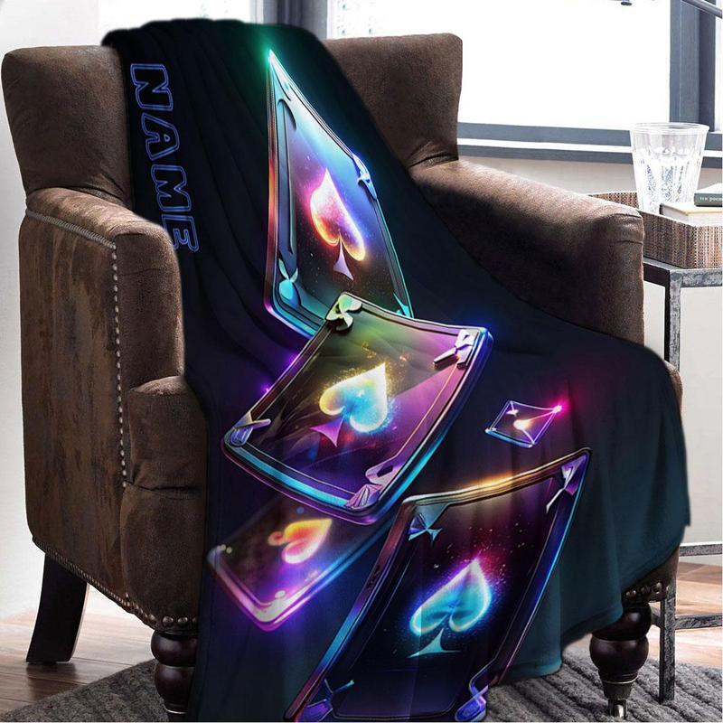 Product Introduction of Playing Card Pattern Blanket, 1 Count Neon Casual Soft Throw Blanket, Cool Bedroom Bedding Blankets, Warm Napping Blanket for Home Office Travel 4