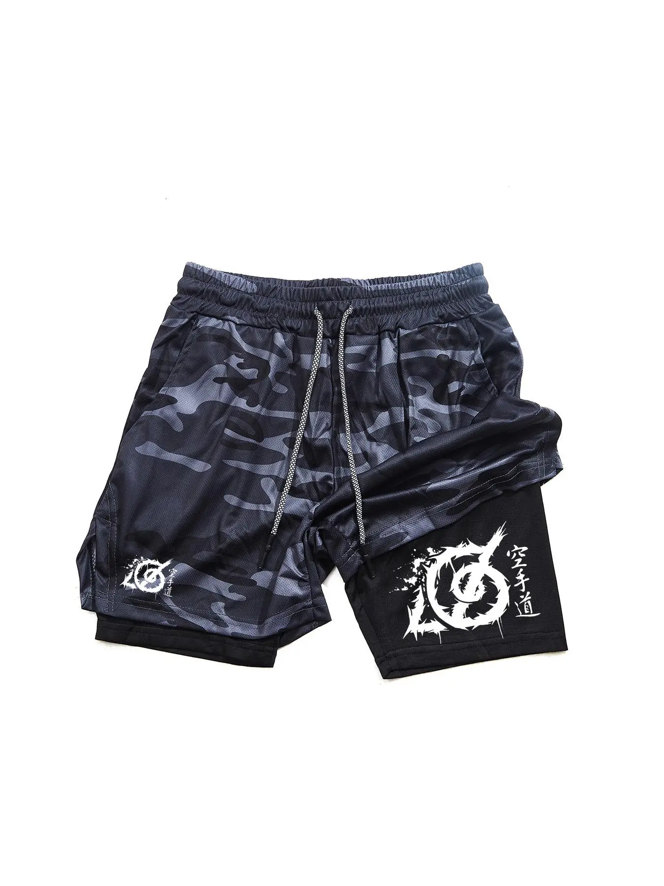 Men's Regular Fit Karate Print Shorts, Breathable Comfy Sports Shorts, Summer Sports Fitness Exercise Jogging Shorts
