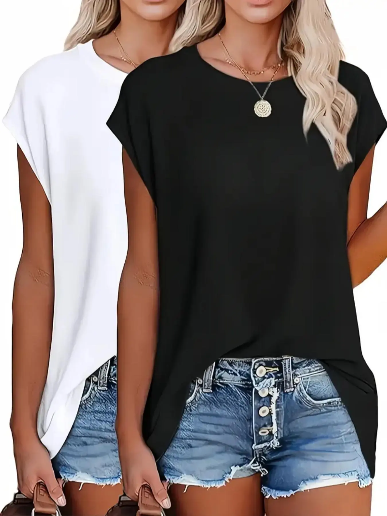 Women's Solid Color Batwing Sleeve Tee, Casual Round Neck   T-shirt for Daily Wear, Ladies Clothes for All Seasons