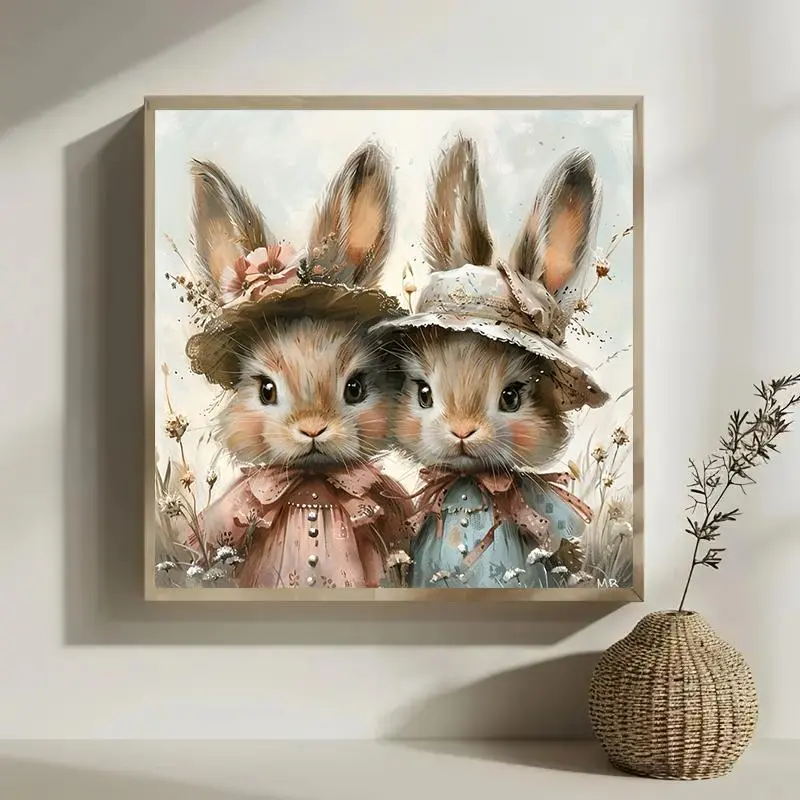 Rabbit Pattern DIY Diamond Arts Colorful Painting Kit without Frame, DIY 5D Diamond Arts Colorful Painting Kit, Wall Art Decor for Home Living Room Bedroom 4