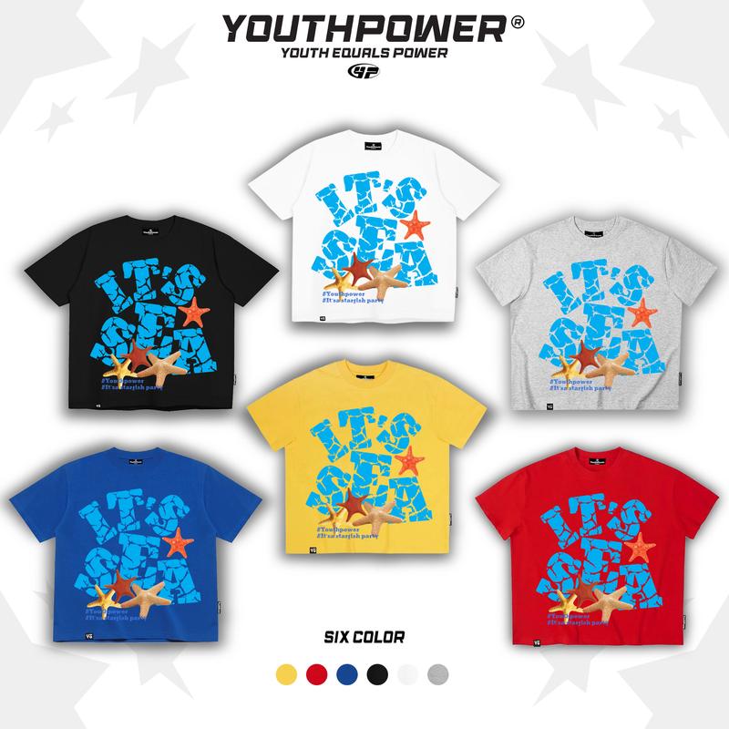 Áo Thun Big Boxy YOUTHPOWER IT'S SEA From Rộng Nam Nữ Cổ Tròn Chất Liệu Cotton In Lụa Local Brand Top Women Màu Trắng Màu Xanh Bích