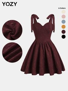 YOZY Women's All Over Floral Jacquard Tie Shoulder A Line Dress, Elegant Sleeveless Short Dress for Party Holiday Wedding Guest, Fall & Winter Clothes, Dresses for Women