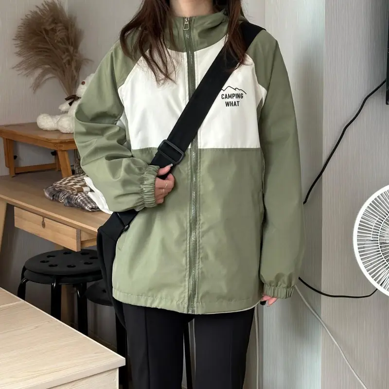Áo khoác gió  Nữ  2  lớp học sinh fom rộng  kiểu giáng UNISEX phối thân 2 màu siêu xinh Top Women Jacket Ong 6