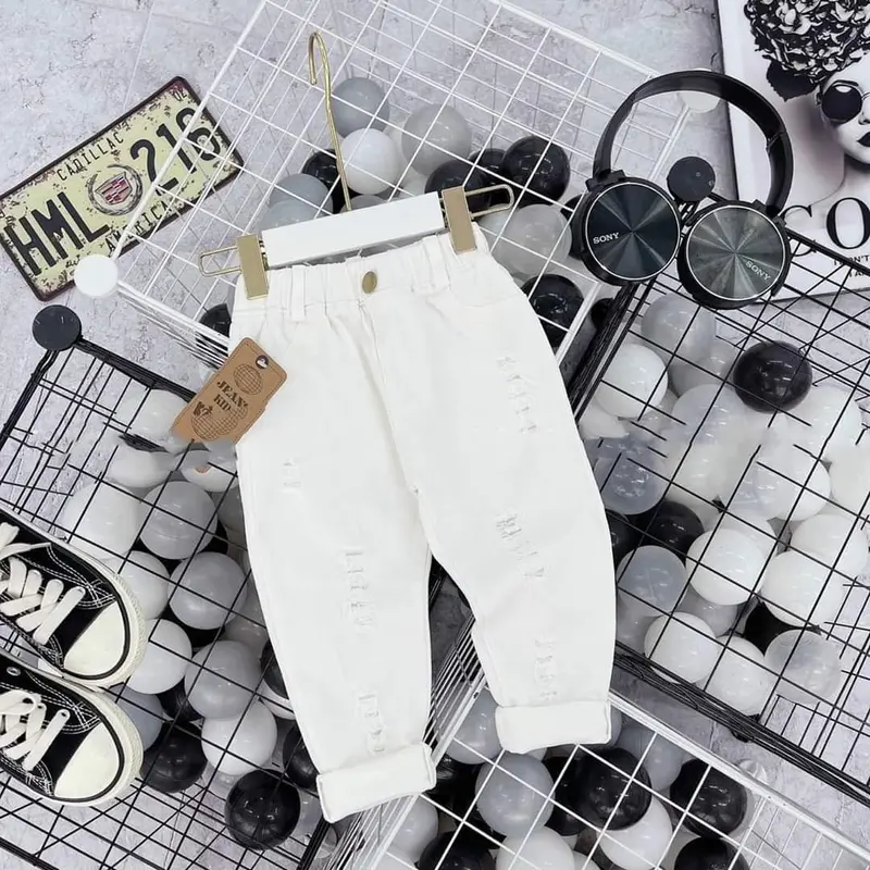 Quần kaki rách mềm đẹp 2 màu đen trắng cho bé trai bé gái 8-35kg 5