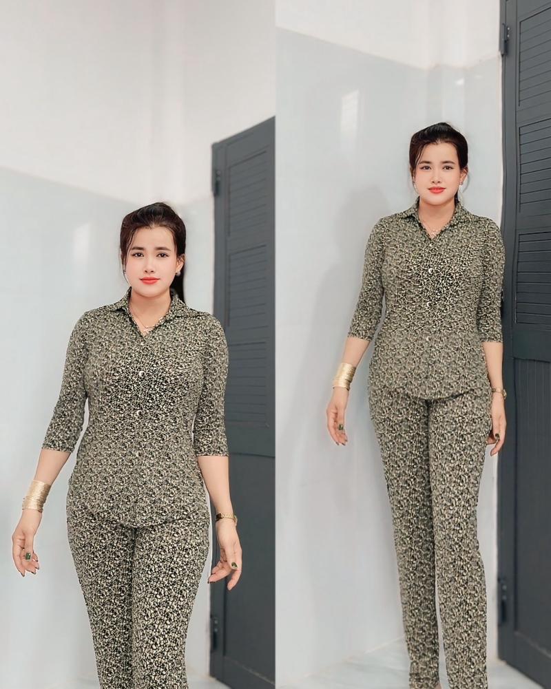 Product Introduction of Đồ Bộ Nữ Nút gài. cổ sơ mi  Tay lỡ nhẹ Vải thun aty mịn Quần dài size 40đến 75kg .đồ bộ Tâm Đan Nhung Áo.đồ bộ trung niên Vàng 44
