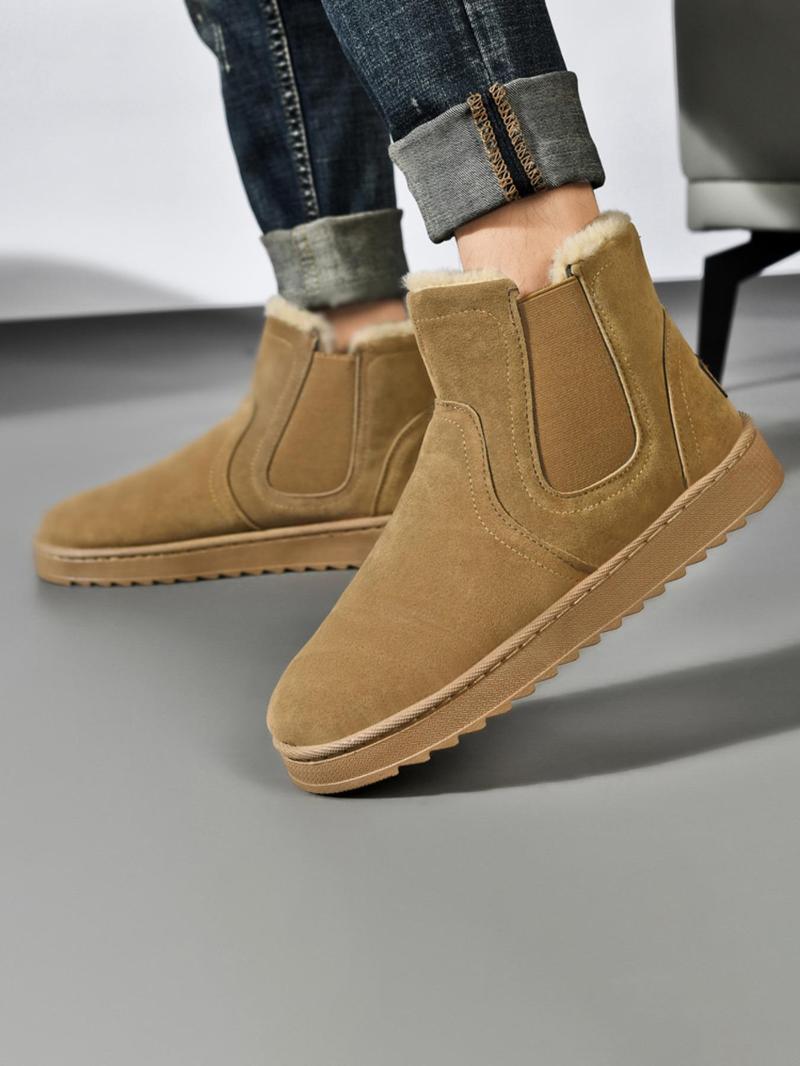 Product Introduction of Men's Solid Color Plush Lined Snow Boots, Casual Comfortable Warm Thick Sole Boots for Outdoor Activities, Male All-match Round Toe Shoes for Fall & Winter 2