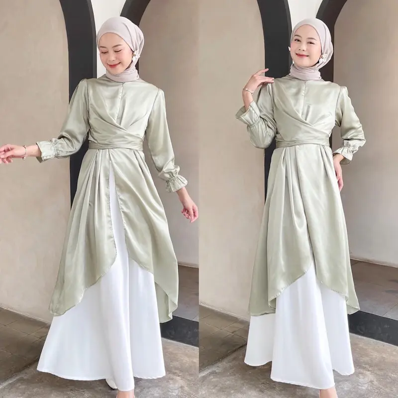 [ 𝗚𝗥𝗔𝗧𝗜𝗦 𝗢𝗡𝗚𝗞𝗜𝗥 ] CATLIN TUNIK SATIN PREMIUM - MIDI DRESS MAXMARA WRAP CANTIK - DRESS IDUL FITRI MURAH