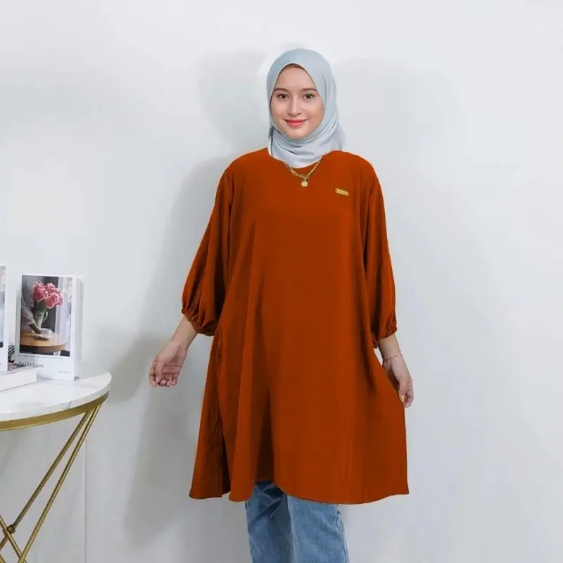 Atasan Tunik Polos Crinkle Airflow Tangan 3/4 / TUNIK POLOS cringkle airflow premium wanita muslim 0