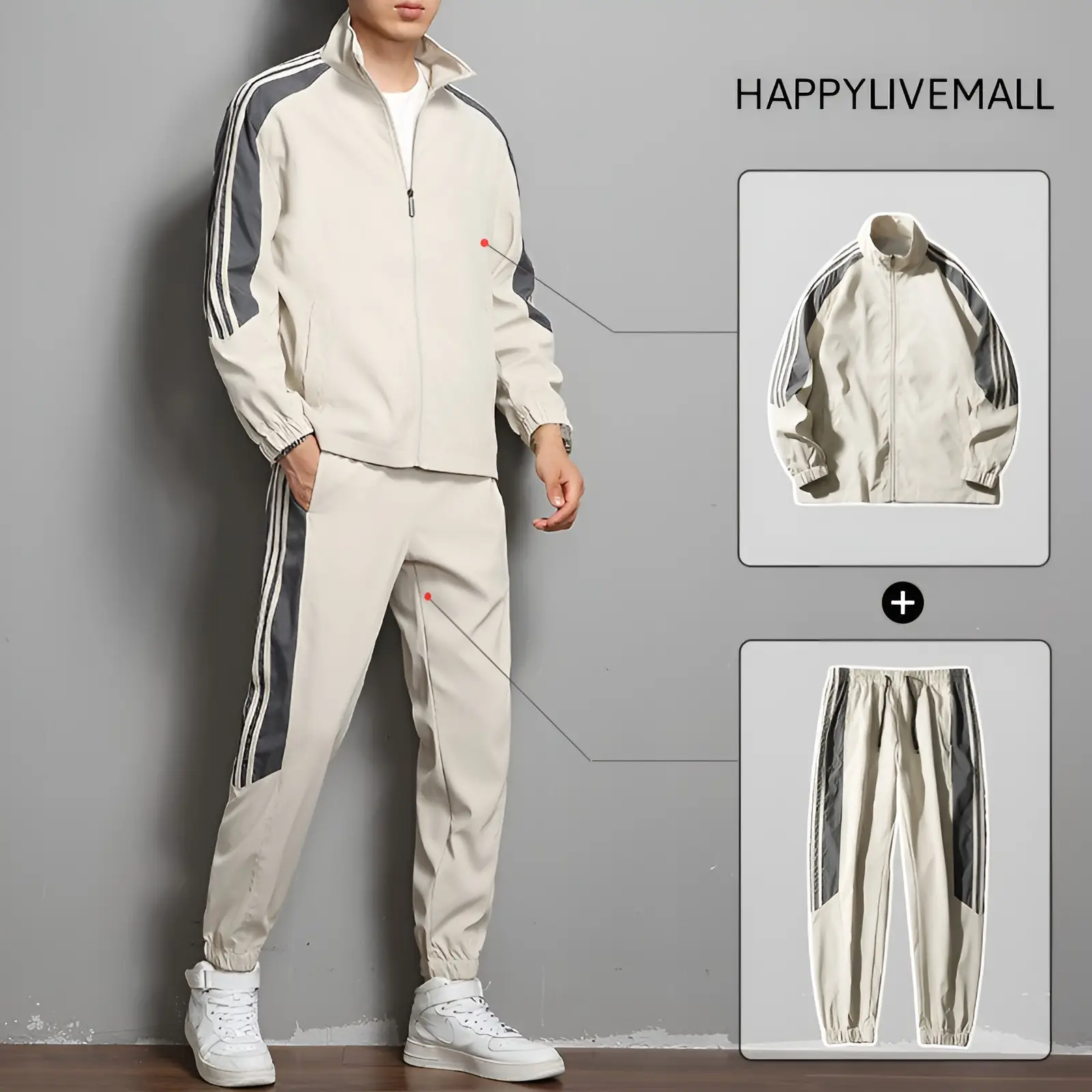 Bộ thể thao nam nữ HAPPYLIVEMALL vải gió tráng bạc thu đông dài tay phối màu thời trang