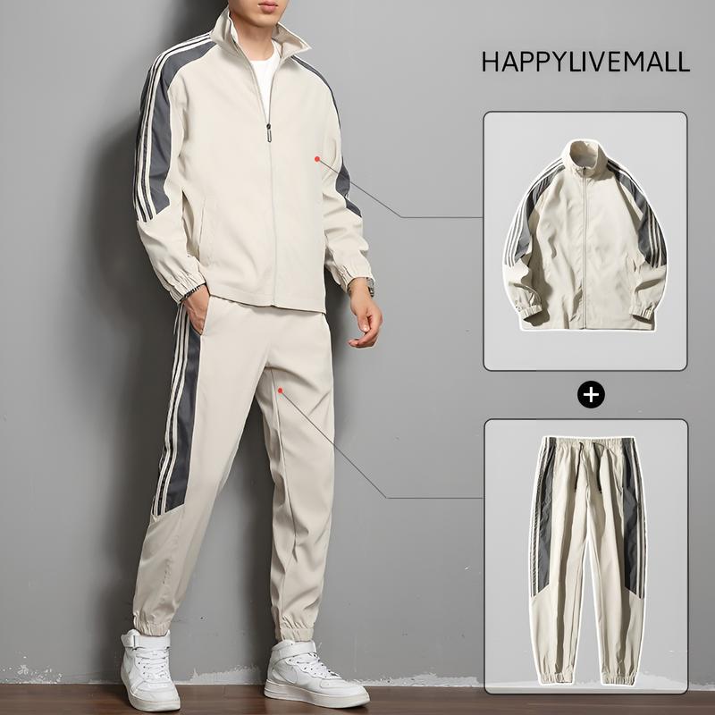 Bộ thể thao nam nữ HAPPYLIVEMALL vải gió tráng bạc thu đông dài tay phối màu thời trang