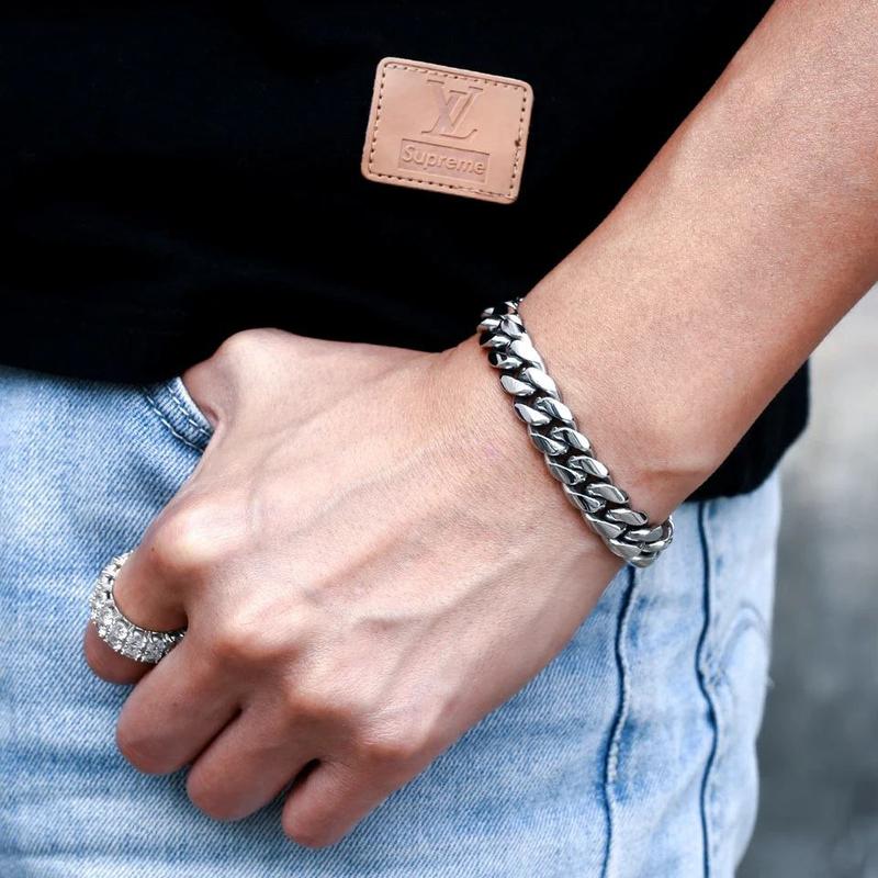 Gelang Rantai Stainless Monel Baja Putih: Elegan dan Tahan Lama, Lebar 7mm, 11mm, dan 14mm Perhiasan Silver Bracelets 0