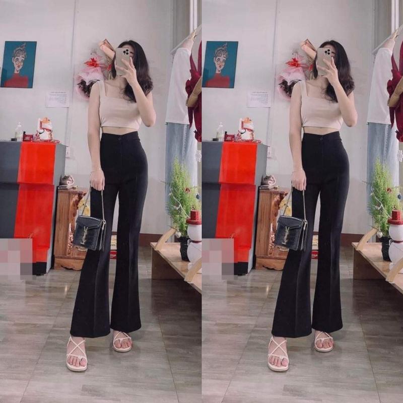 Quần loe túi 2 bên Quần ống loe gài cúc có túi cao cấp tôn dáng