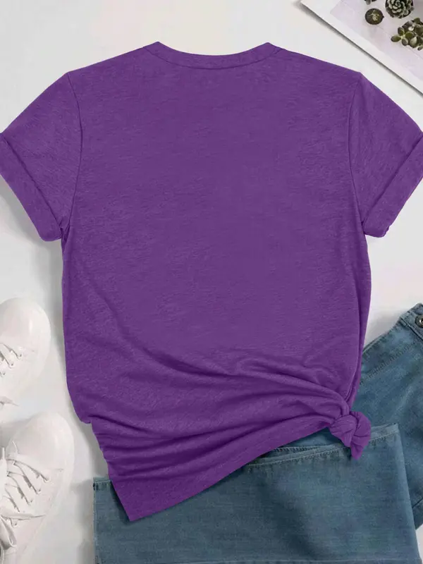 Women's Letter & Skeleton Print Round Neck Graphic Tee, Vintage Trendy Casual Short Sleeve T-shirt for Daily Wear, Ladies Summer Outfit 7