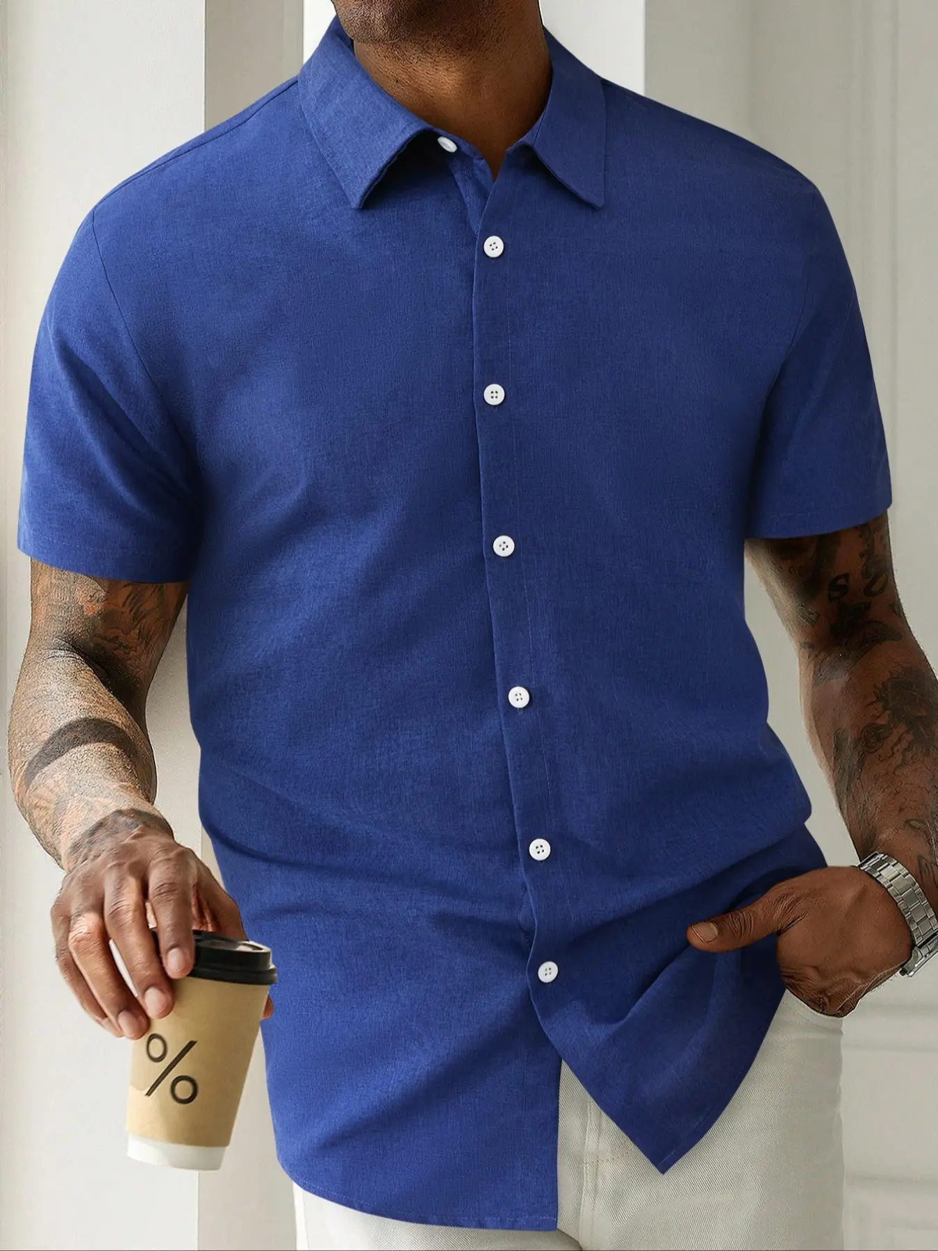 【Plus Size】 Short Sleeve Button Up Shirt, Regular Fit Casual Comfy Top for Summer, Men's Clothes for Daily Wear
