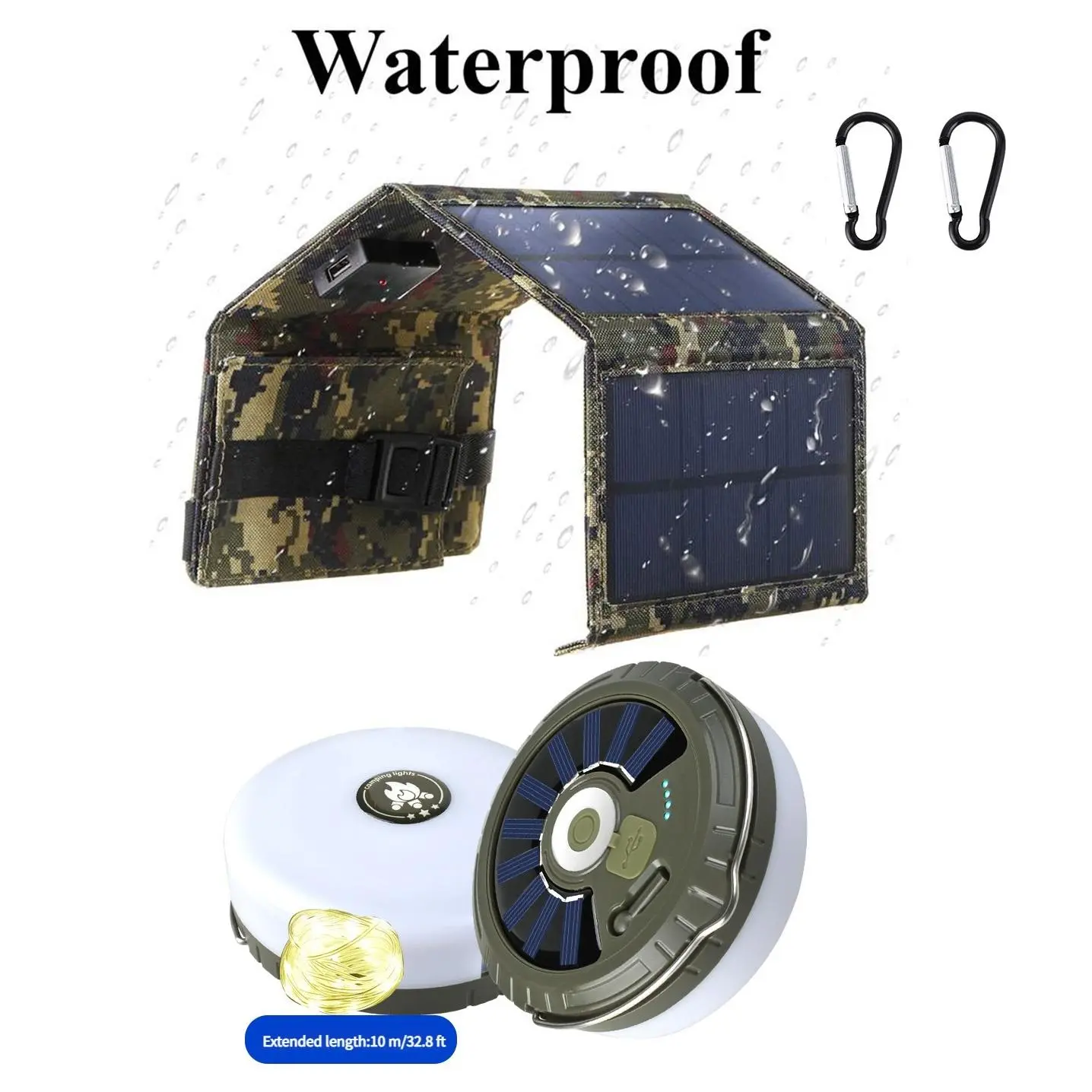 20W Foldable Mini Solar Panel Bag & Solar Camping String Light, 1 Piece Waterproof Portable Solar Panel & 1 Piece 32.8ft Rechargeable Waterproof Tent Light For Outdoor Camping Fishing Picnic Hiking