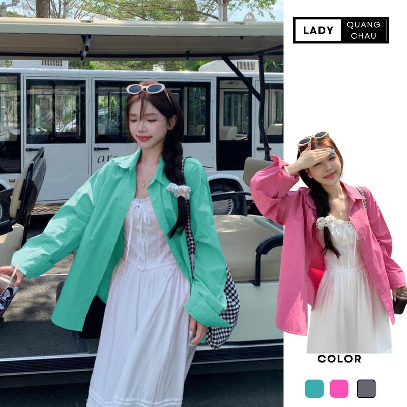 Áo sơ mi nữ khoác ngoài dài tay form rộng ulzzang kiểu hàn tông ...