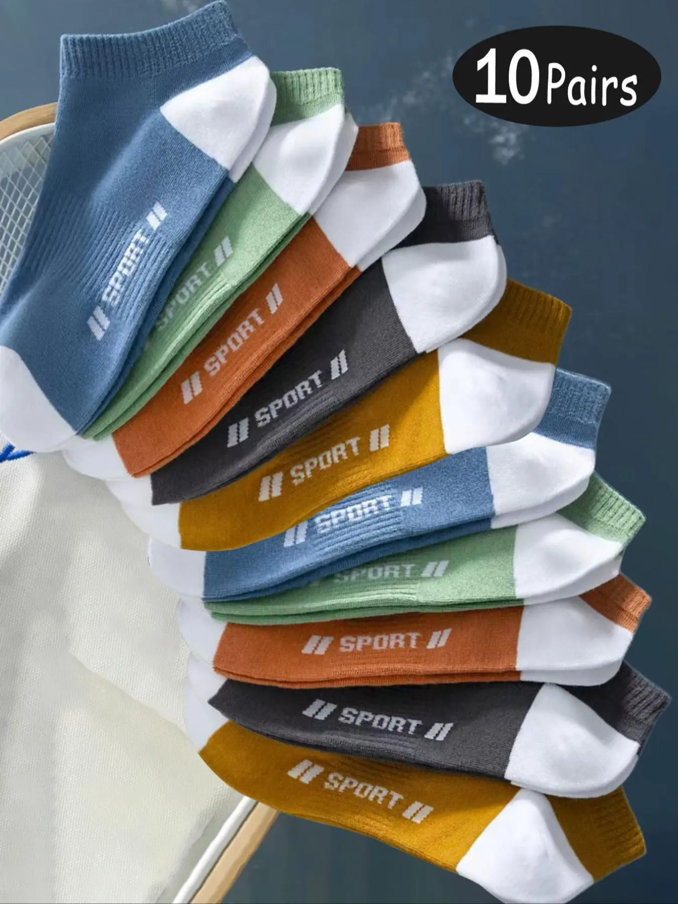 Men's Colorblock & Letter Print Ankle Socks, Casual Comfy Breathable Low Cut Socks for Daily Wear, Socks for Men