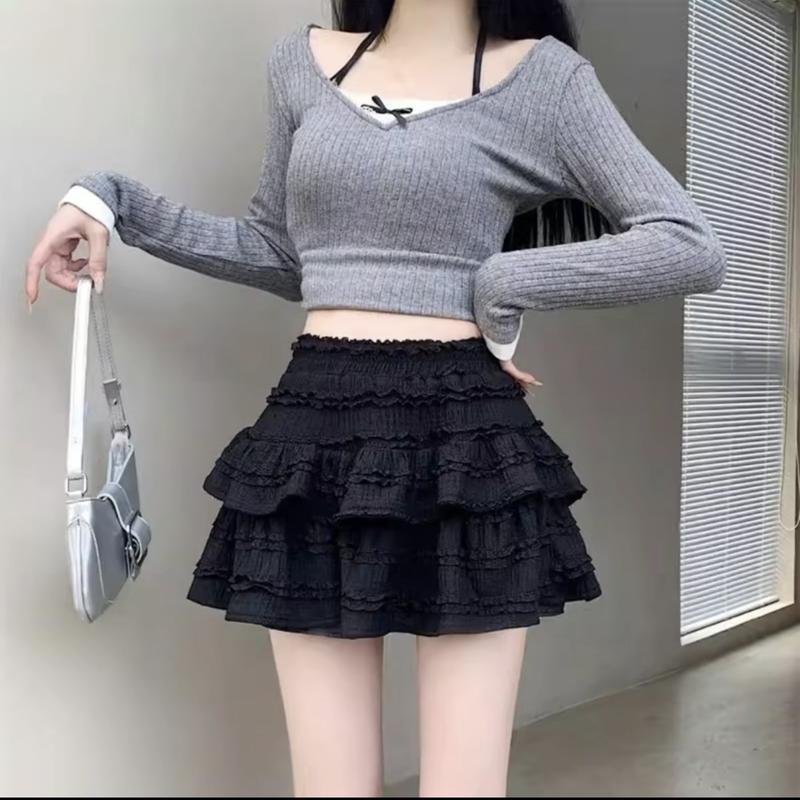 Chân váy bèo 2 tầng kiểu viền ren xinh xắn cho nữ Women