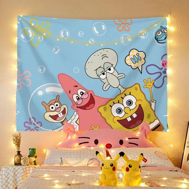 Bedside hanging cloth Spongebob room decoration tapestry dormitory renovation background cloth decoration hanging painting wall cloth 1