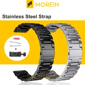 MoreinWear 22mm tali jam tangan pintar asli stainless steel, warna perak/hitam, Dilengkapi dengan alat pelepas tali jam dan pin pengunci,cocok untuk Neo GPS/Neo 1/Neo S1/Neo 2GT