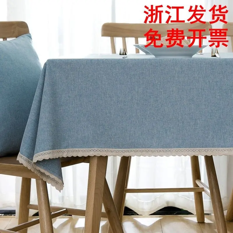 Sanchengby314191 Nordic Fabrics Tablecloth Cotton and Linen Small Fresh Tablecloth Modern Simple Rectangular Desk Blue Coffee Table Cloth Lace