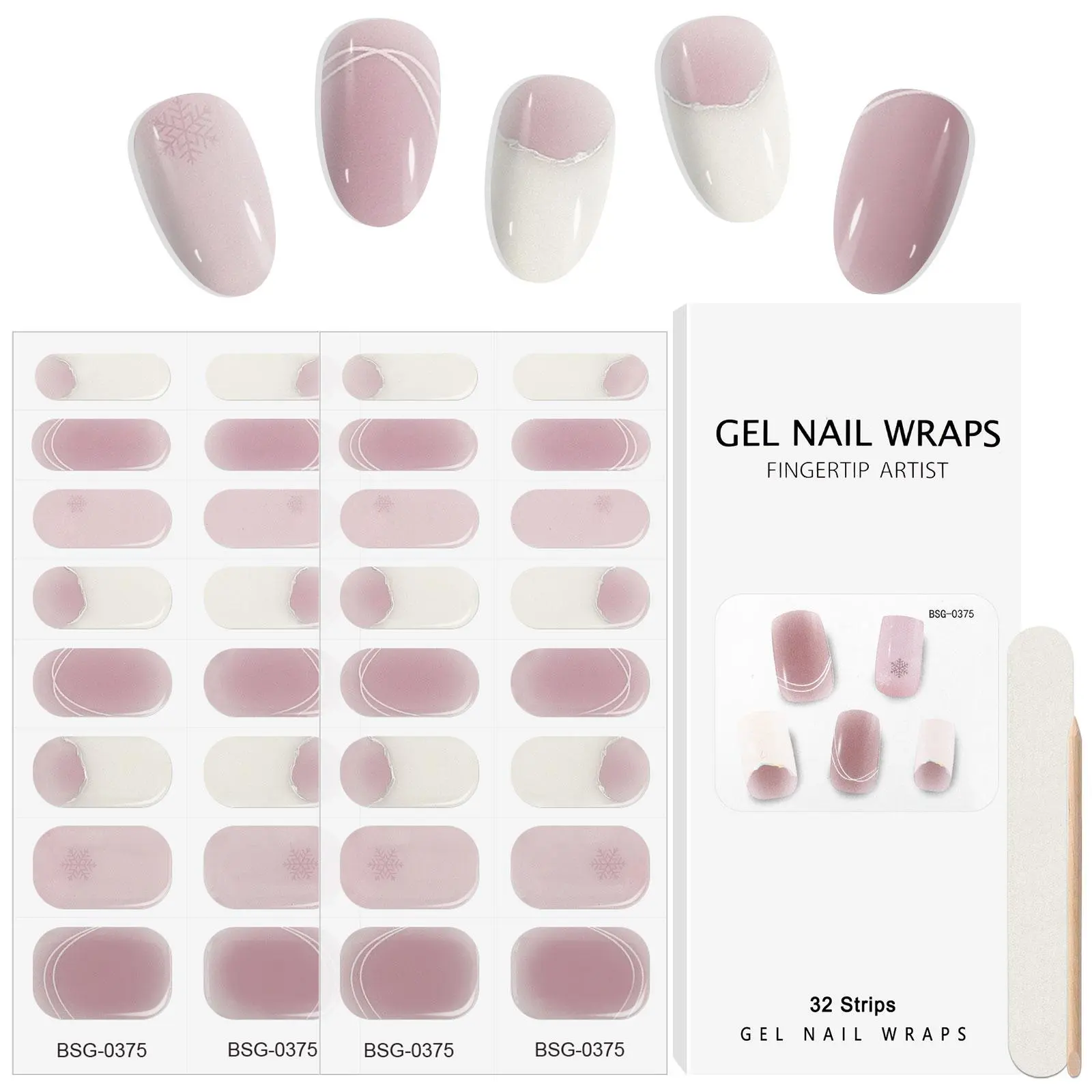 Pink and White Nail Art Sticker, 1 Box Semi-cured Nail Gel Art Sticker with Nail File & Nail Stick, DIY Nail Art Decoration for Women & Girls