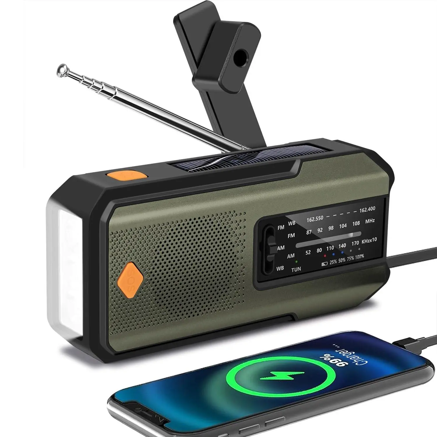 Emergency Hand Crank Radio, AM/FM/NOAA Portable Weather Radio with Phone Charger, Solar Powered USB Charged Radio for Indoor Outdoor Camping, Durability SOS Alarm
