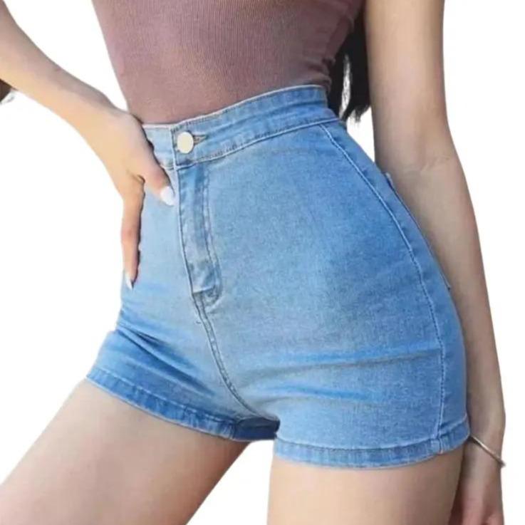  Quần short đùi jean nữ co dãn cạp cao tôn dáng lưng ôm body Pants Denim Women Đen 