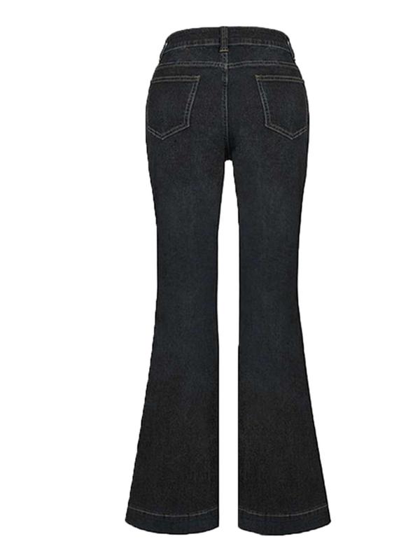 Women's Plain Button Pocket Flare Leg Jeans, Casual Bell Bottom Trousers for Daily Wear, Jeans for Women, Summer Outfits 2024, Ladies Bottoms for All Seasons, Trousers for Women, Going Out Bottoms Womenswear Pants Denim Streetwear 5