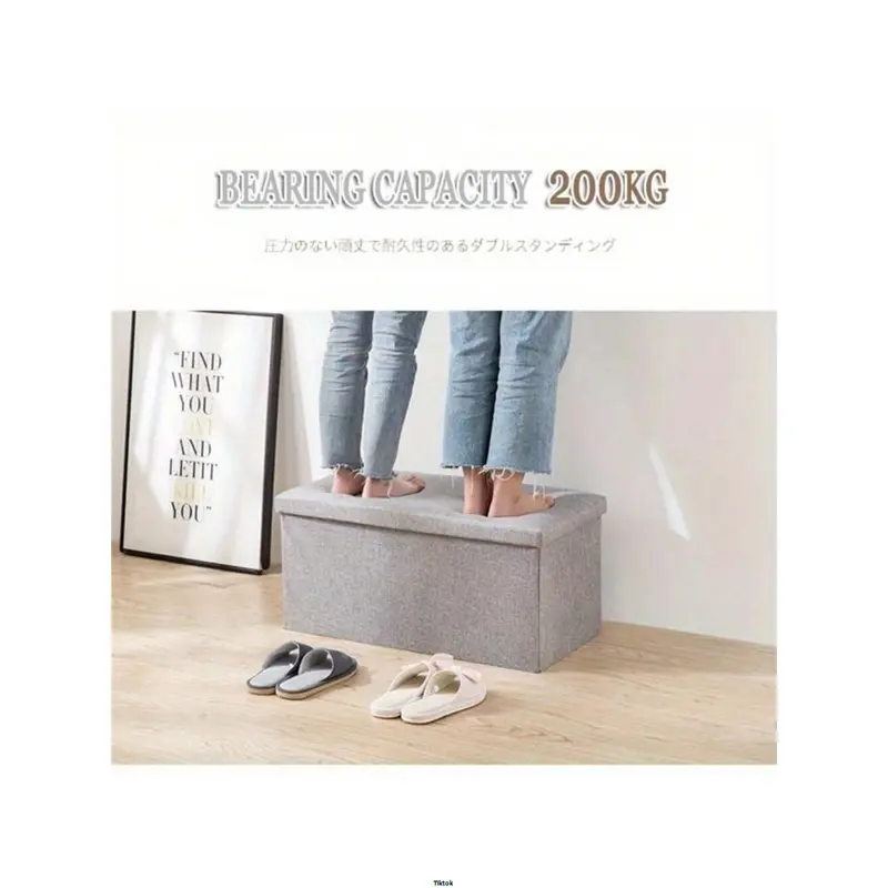 FootStool Foot Pouffe Folding Stool Seat Pouffe Ottoman Storage Folding Linen Large Double Foot Storage Boxes Grey Storage Ottoman Makeup Seat Stool Storage Box 5