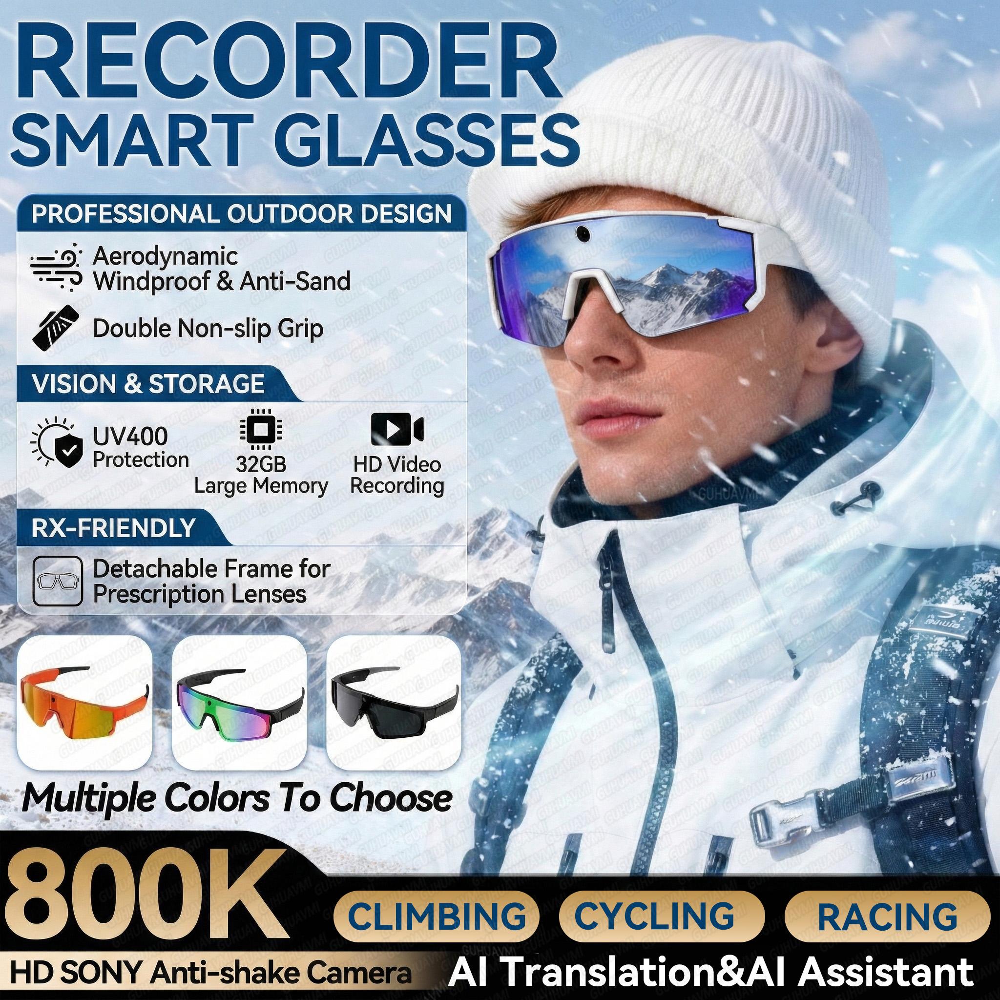New Windproof 8MP Anti-shake Camera Smart Glasses Men Goggles 32GB Take Photo Shooting Video UV Protection Cycling Skiing Glasse - Image 5