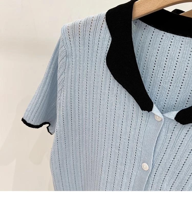 Product Introduction of Áo Cardigan Dệt Kim, ngắn Tay, Chất Liệu Lụa Ngầu Dành Cho Nữ, Mỏng Và Mùa Hè, Màu Sắc Tương Phản, Thiết Kế Độc Đáo Với Thiết Kế Áo Polo Rỗng Áo Cánh Nữ Hàng Đầu 28