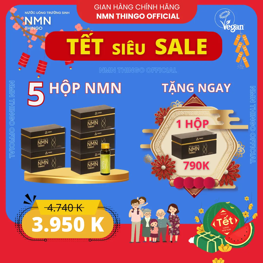 (Liệu trình 1 tháng 3 hộp) Nước Uống NMN Thingo + Tặng Cốc NMN hoặc Túi NMN hoặc Quạt lụa cao cấp chính hãng