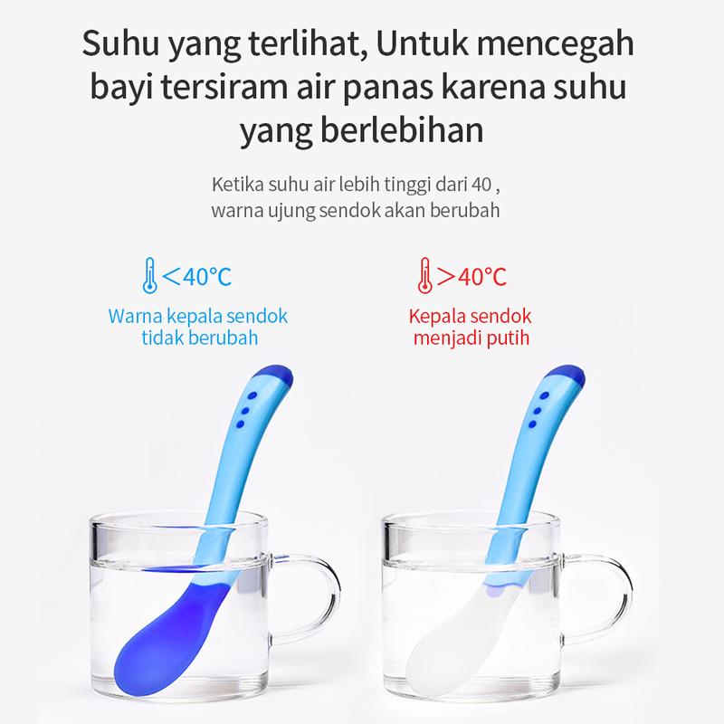 Product Introduction of BAMBINO alat makan bayi mpasi Sendok temperature change color dan garpu makan bayi Merah 10