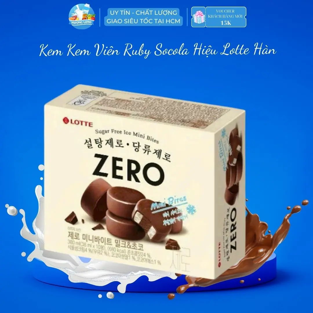[HCM - hộp 10 viên kem]  Viên Ruby Socola  Zero Mini Bites Lotte Hàn Quốc - hộp 10 viên, lớp socola giòn bên trong lớp  mềm mịn ngọt ngào, không đường và lượng calo thấp kem delight  vinamilk kem  socola kem  aice Snack Food