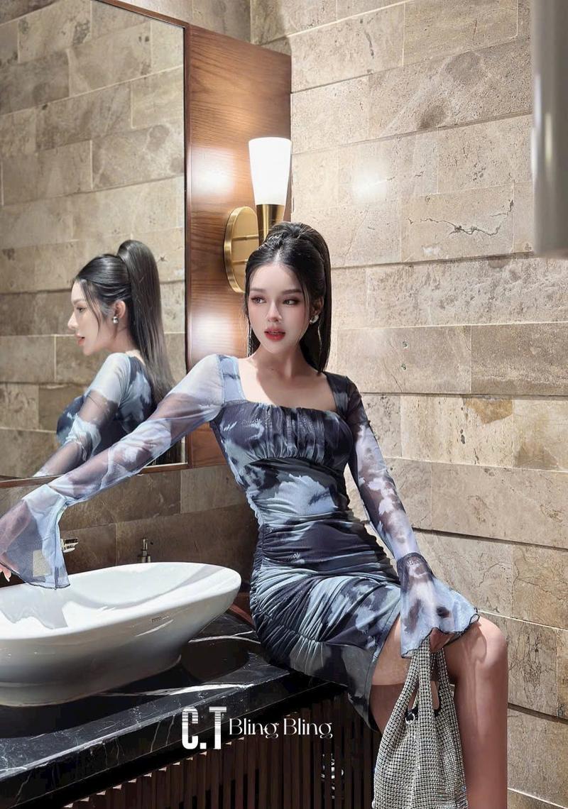 Product Introduction of Váy Lưới Loang Cúp Nhún Thân Nữ Women Dress 9