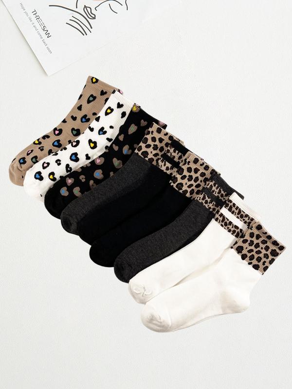 Women's Colorblock & Leopard Patchwork Print Crew Socks, Fashion Casual Comfy Socks for Daily Outdoor Wear, Socks for Women for All Seasons, Socks for Women 4