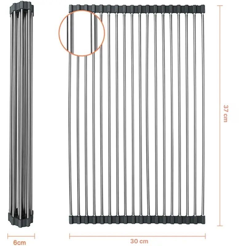 Rak Cuci Piring Lipat Stainless Foldable Kitchen Sink Drain Rack Multifungsi Anti Karat Penyimpanan 7