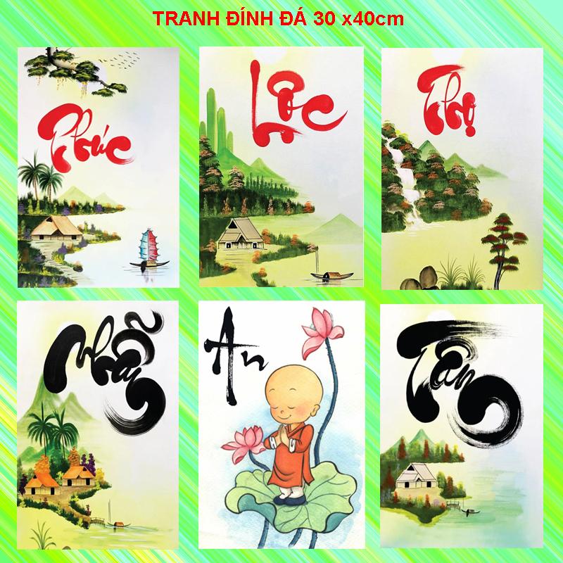 Tranh Chữ Thư Pháp - Tranh Đính Đá 5D Tự Hoàn Thành Kích Thước 40x30cm - Tranh Gắn Đá DIY Handmade