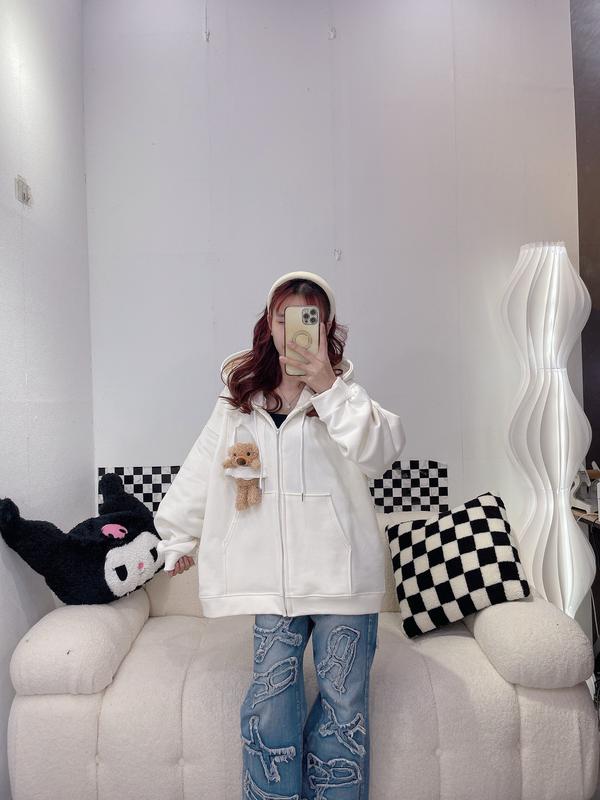 ÁO KHOÁC HOODIE KEM TÚI GÀI GIM GẤU LOGO CAO SU MŨ  Top Women áohoodie áo hoodie nữ dày dặn áo hoodie  hello kitty