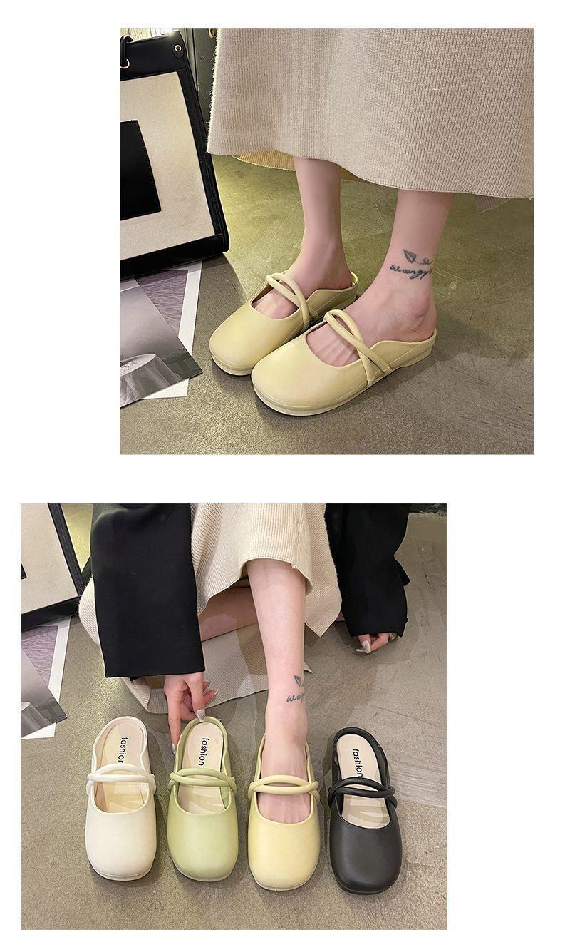 Product Introduction of Women Mules Summer Elegant Square Closed Toe Flat Slippers Female Shoes Casual Leather Black White Slides Plus Size 36-41 Footwear Girl 11