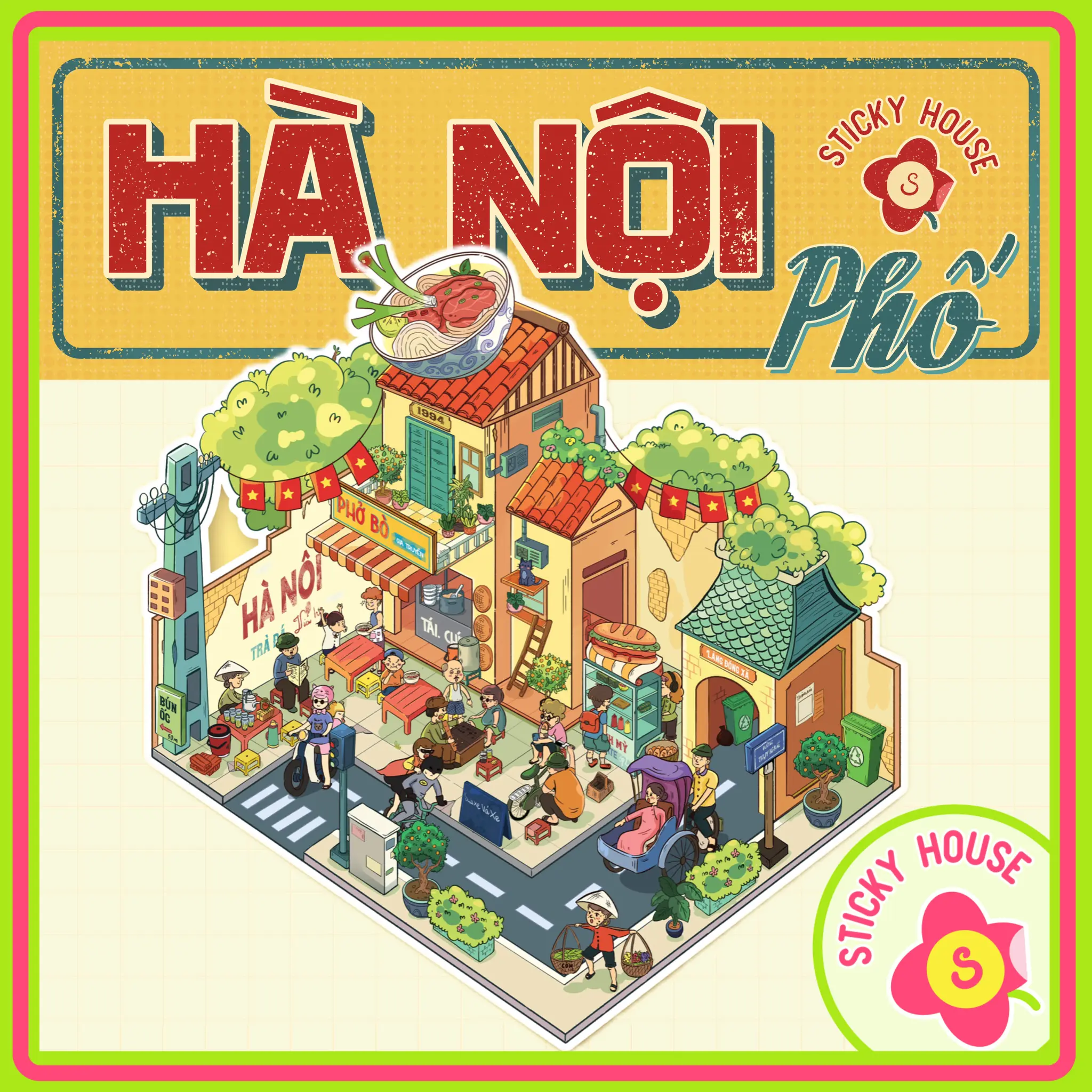 [Có sẵn] Sticker 3D Hà Nội Phố cảnh quan 3D Việt Nam độc quyền thiết kế bởi Sticky House VN, chất liệu PET nhám dày dặn cao cấp