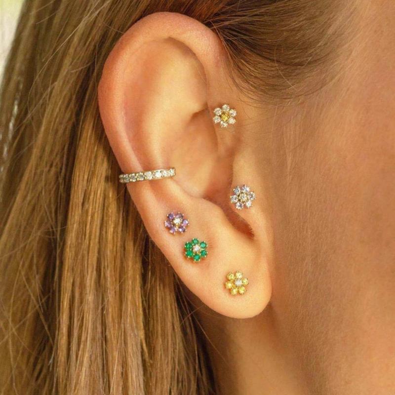 Product Introduction of High Quality Minimal Crystal Flower Ear Studs Earrings Women Simple Gold Color Tiny Piercing Earrings New Arrival 2024 New 0