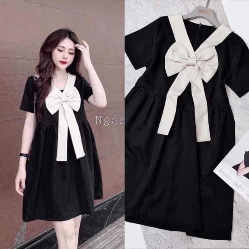 Đầm bầu váy bầu (có bigsize 40-100kg)họa tiết nơ to xinh xắn