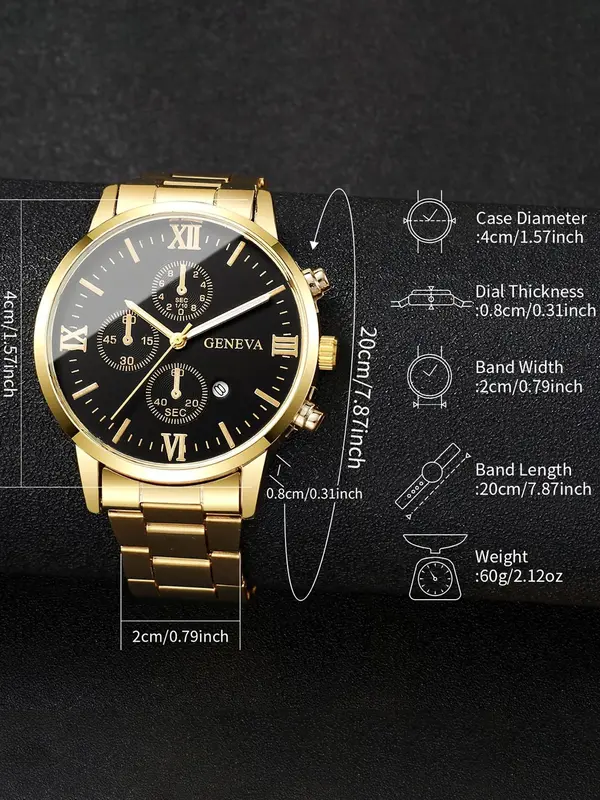 Men's Business Fashion Trendy Round Dial Quartz Watch, Fashion Watch for Party, Daily Clothing Decor, Trendy All-match & Exquisite Watch for Birthday Gift 1